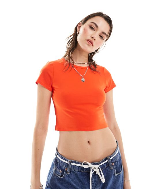 Monki shrunken baby T-shirt in orange
