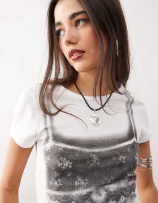 Shop Monki Shrunken Fit Baby Tee With Bra Graphic In White