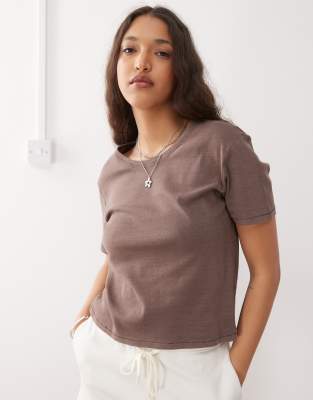 Monki shrunken t-shirt in chocolate brown  - view 1