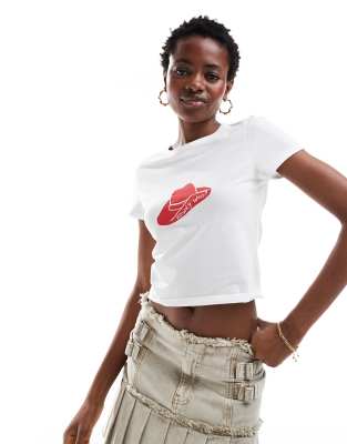 Monki Monki shrunken t-shirt in white with cowboy hat front print
