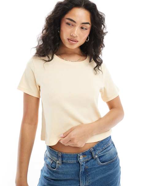 Monki shrunken tee in butter yellow - view 1