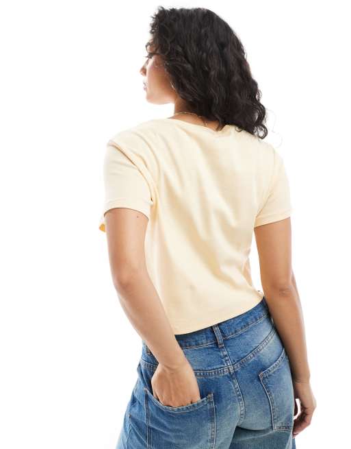 Monki shrunken tee in butter yellow, 3 of 4