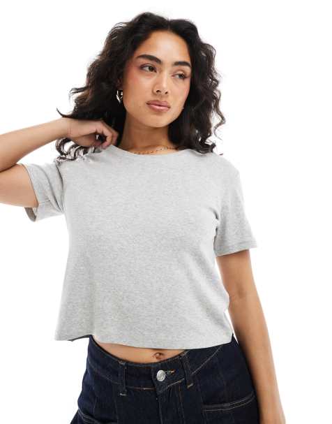 Monki shrunken tee in grey marl - view 1