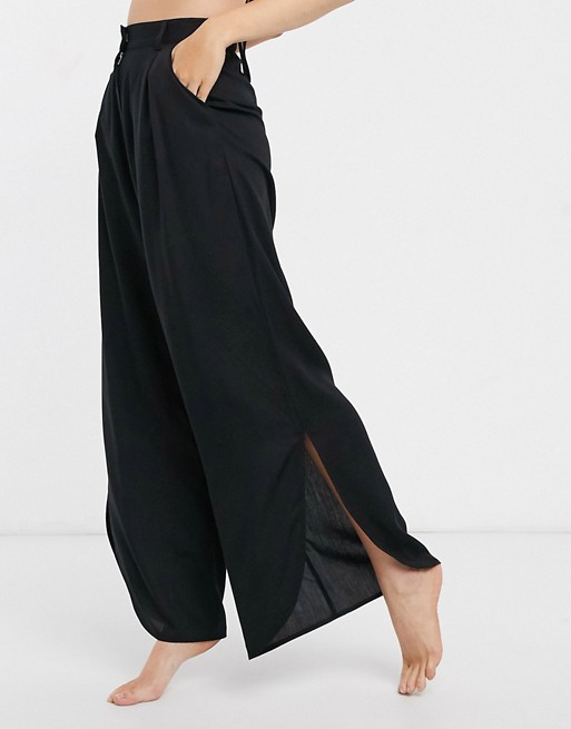 Monki side-split beach trousers in black