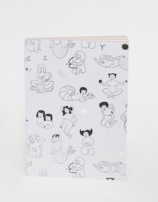 Monki Signe notebook in white and black lady print