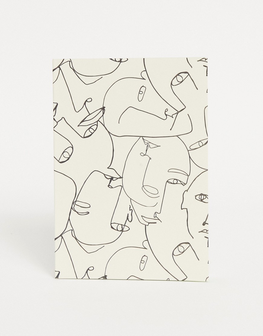 Monki - Signe notesbog i hvid med stregtegninger af ansigt