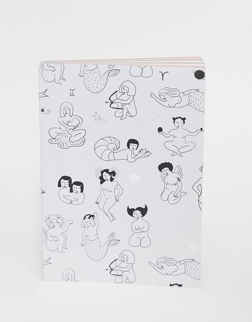Monki - Signe - Notesbog i hvid og sort med kvindeprint-Multifarvet