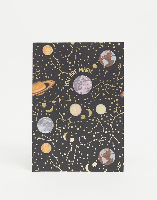 Monki Signe recycled you are magic planet notebook in black