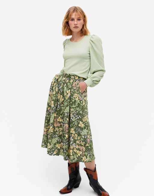 Monki green 2025 midi skirt