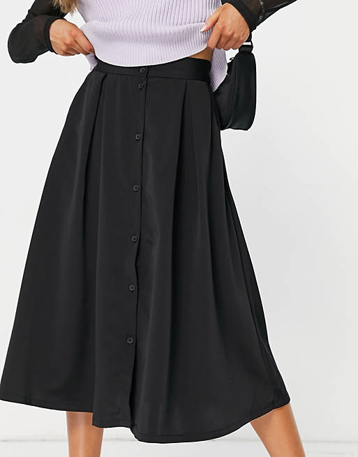 Monki Sigrid button through midi skirt in black - BLACK