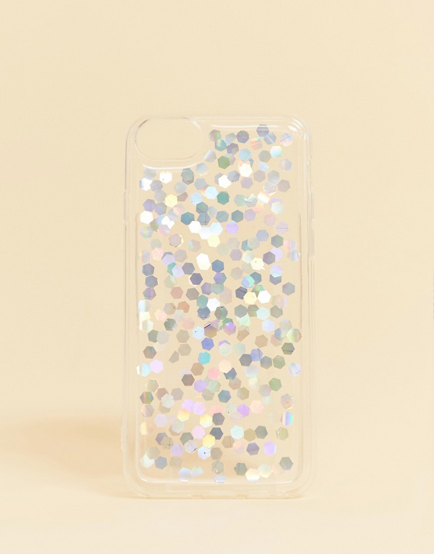 Monki silver sequins iPhone 6/6S/7 case in clear