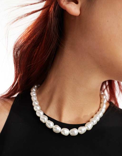 Monki – Silverfärgat, kort halsband med stora pärlor, 2 av 4