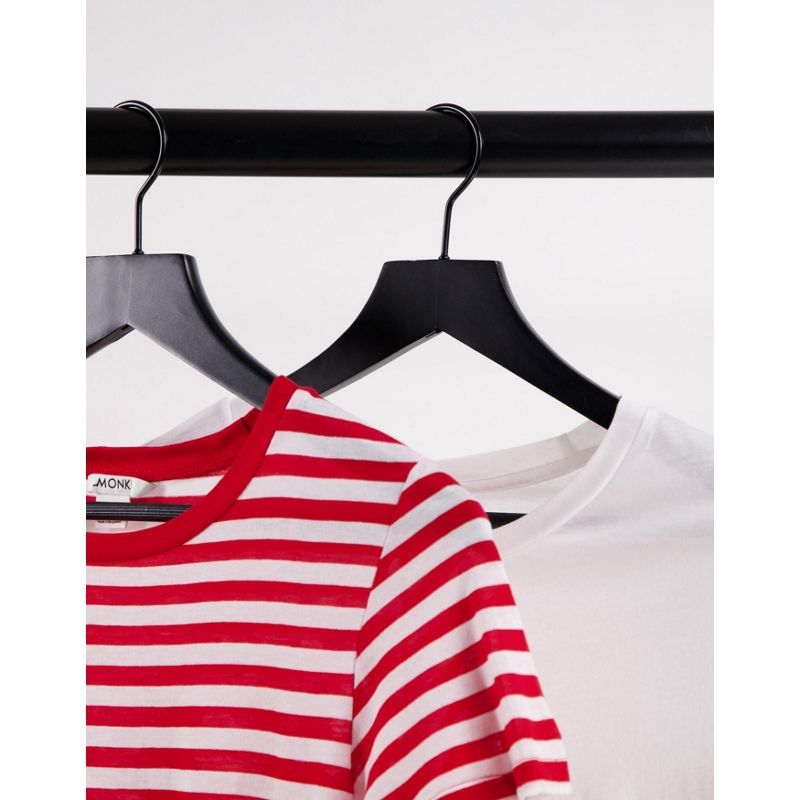  6wgbX Monki - Simba - Confezione da due t-shirt in cotone organico rosso rigato e tinta unita