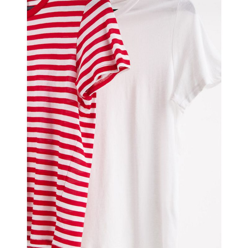  6wgbX Monki - Simba - Confezione da due t-shirt in cotone organico rosso rigato e tinta unita