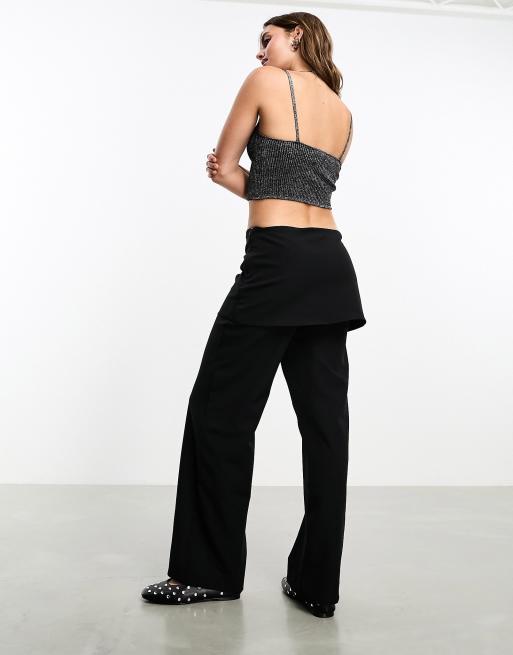 Monki skirt layer flare pants in black | ASOS