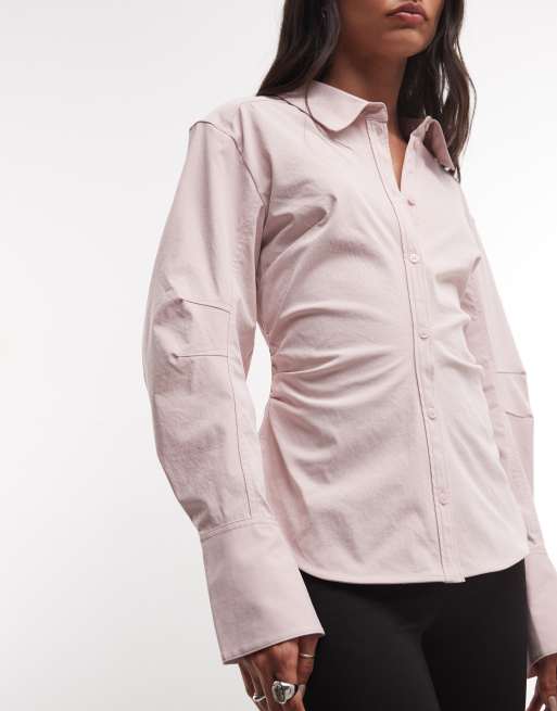 Monki skjorte med indsnøret talje i støvet pink, 3 af 4