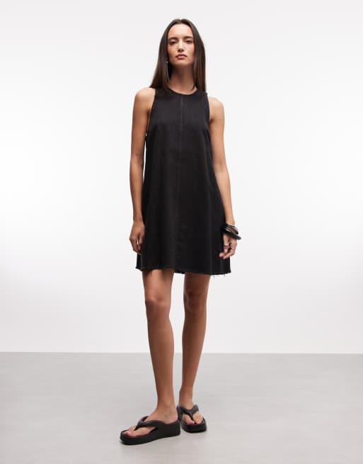 Monki sleeveless a line mini dress with frayed edge in black, 2 of 4
