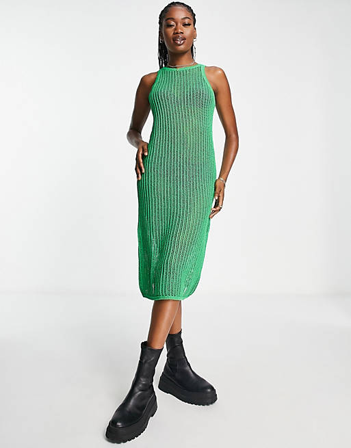 Monki sleeveless knit dress in bright green
