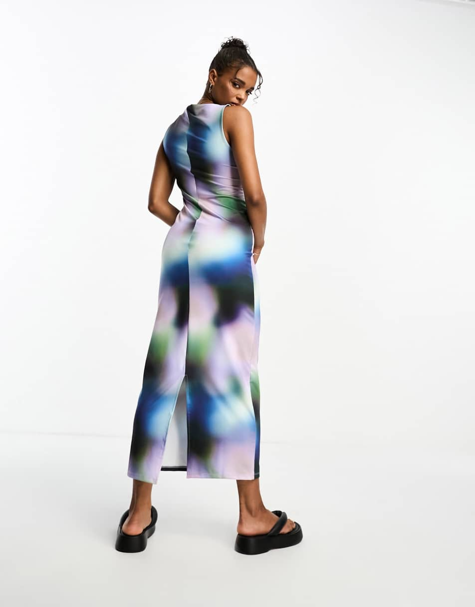 Monki sleeveless maxi dress in blurred print