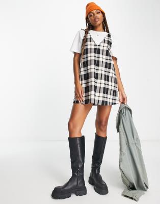 monki sleeveless mini dress in black and off white check