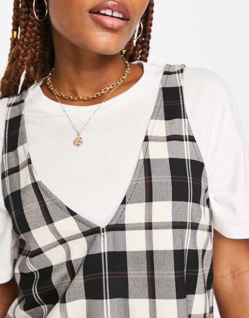 Monki sleeveless mini dress in black and off white check | ASOS