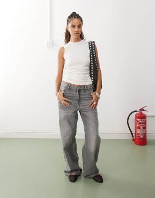 Monki Sleeveless Tank With Ruched Side Details In White
