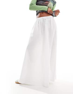 Monki Monki slim elastic waistband with drawstring maxi skirt in white