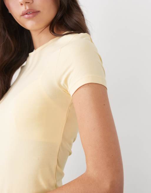 Monki slim fit baby tee in butter yellow - YELLOW, 3 of 4