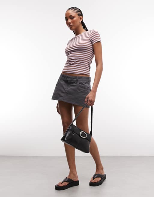 Monki slim fit baby tee in purple stripe - LILAC, 3 of 4