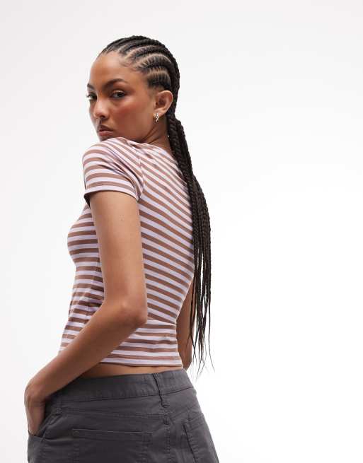 Monki slim fit baby tee in purple stripe - LILAC, 4 of 4