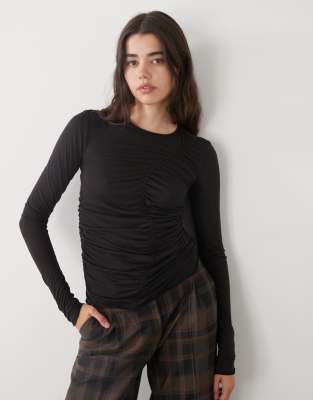 Monki Slim Fit Sheer Top With Front Detail In Black