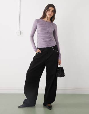 Monki Slim Fit Sheer Top With Front Detail In Purple