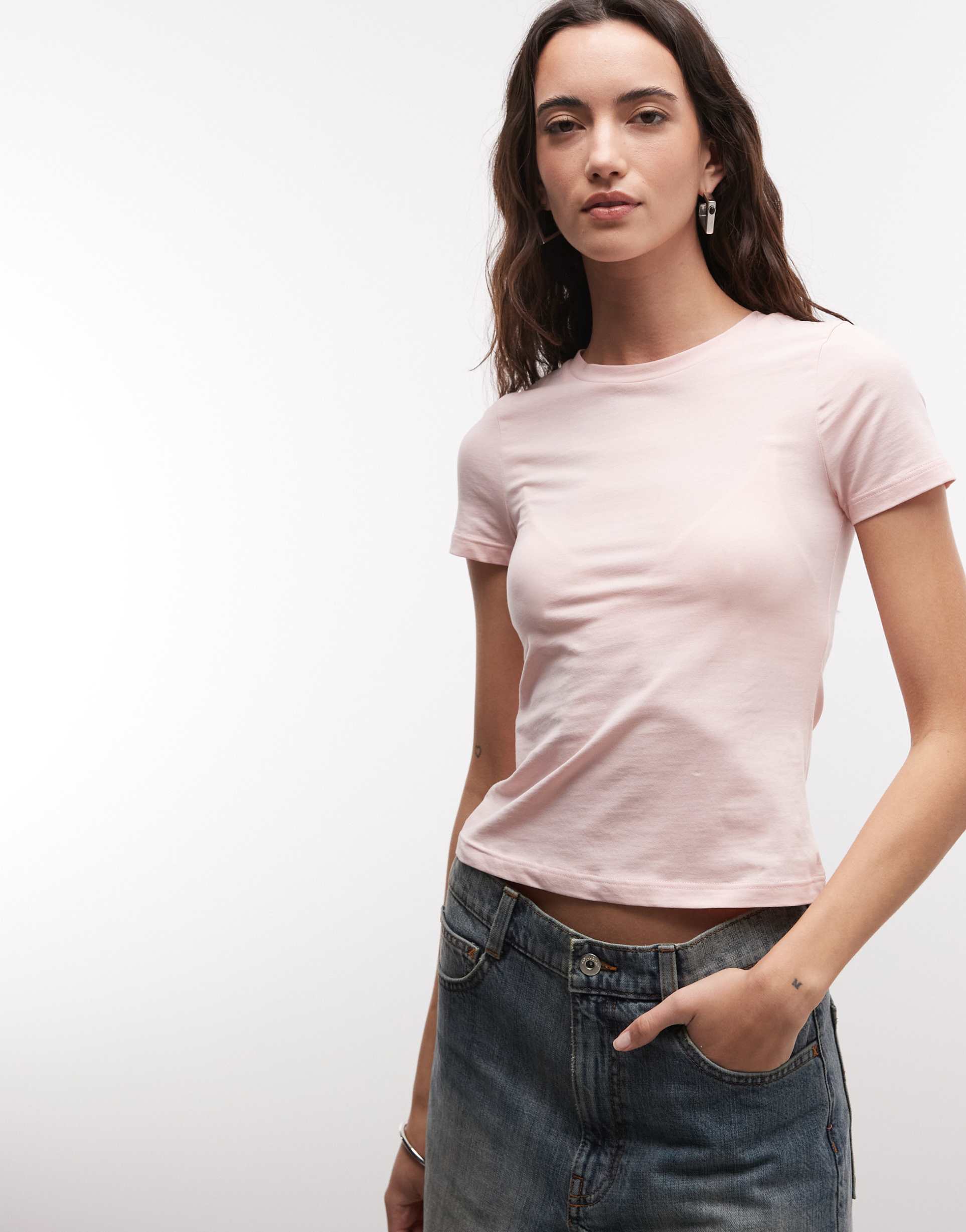 monki slim fit t-shirt in peach