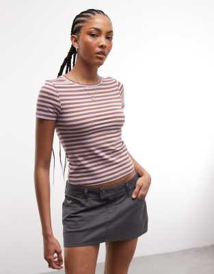 Monki slim fit T-shirt in purple stripe
