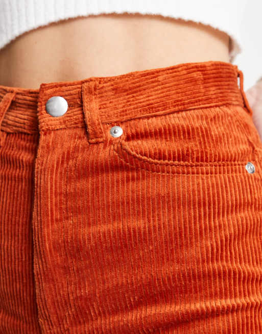 Monki slim leg corduroy pants in rust, 3 of 4