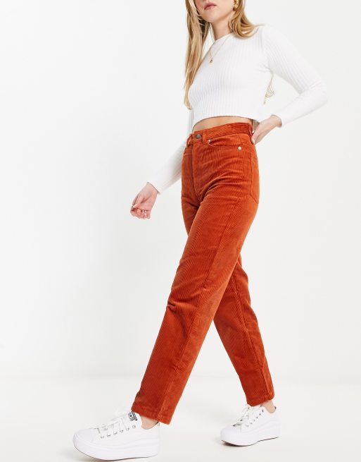 Monki slim leg corduroy pants in rust, 4 of 4