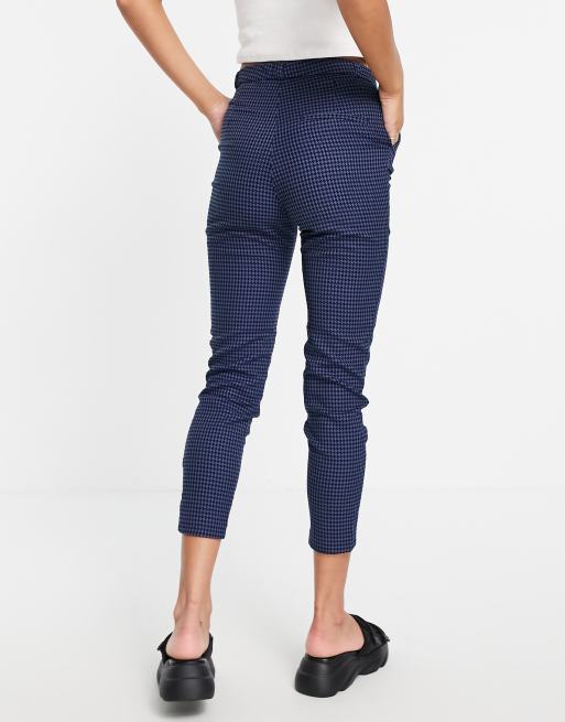 Monki slim leg houndstooth pants in blue, 2 of 4