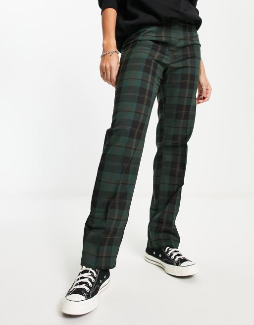 Monki slim leg pants in green tartan