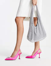 ASOS DESIGN Saidi bow slingback mid heeled shoes in pink velvet | ASOS