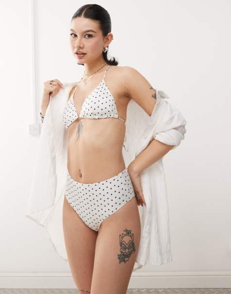 Monki - Slip bikini a vita alta mix and match bianchi e neri a pois - view 1