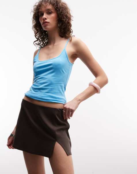Monki slit mini skirt in chocolate brown - view 1