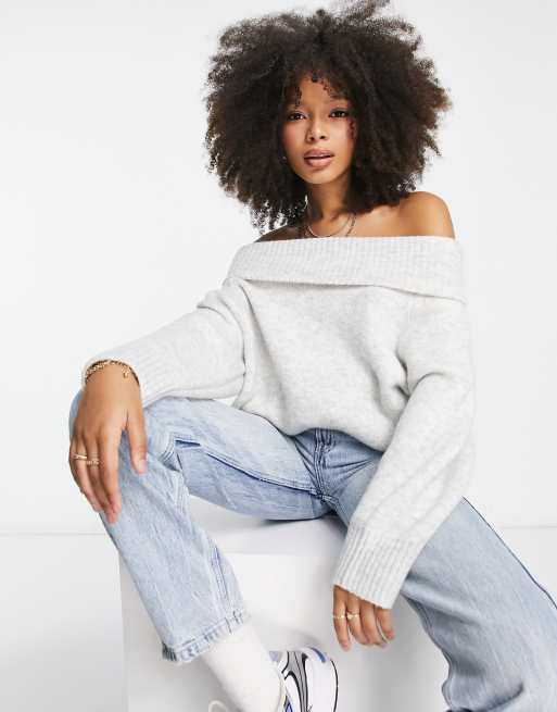 Monki slouchy knitted jumper in grey melange | ASOS