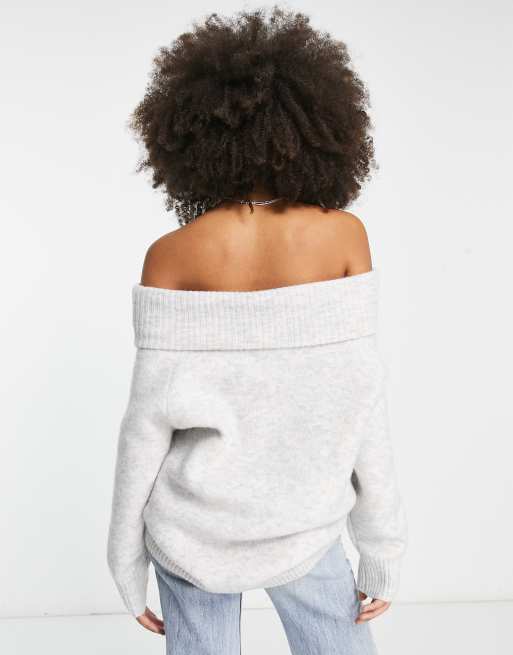 Monki slouchy knitted jumper in grey melange | ASOS