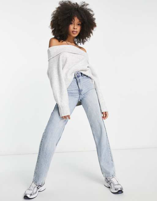 Monki slouchy knitted jumper in grey melange | ASOS