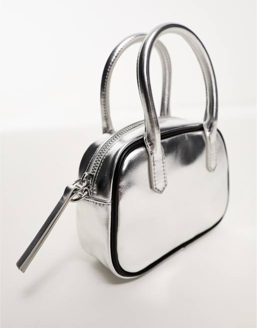 Monki - Sølvfarvet mini-tote med hank og crossbody-strop, 3 af 4
