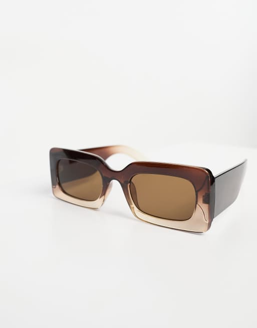 Monki small rectangle chunky frame sunglasses in beige ombre ASOS