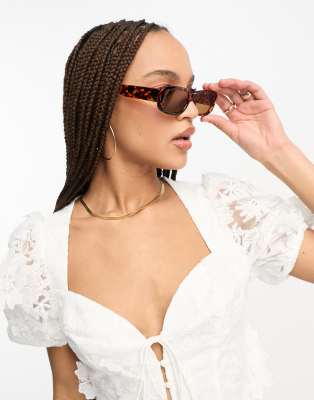 Monki Monki small rectangle sunglasses in brown tortoise