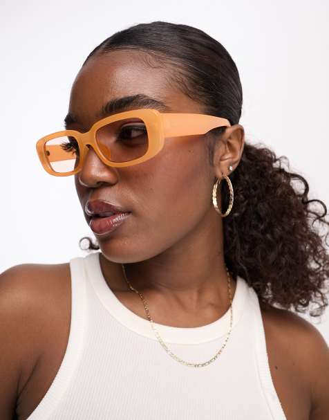 Monki small rectangle sunglasses in yellow - view 1