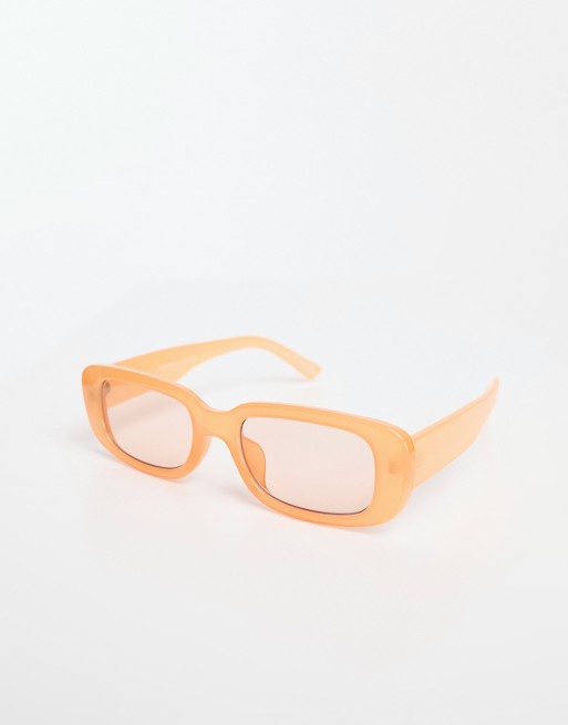 Monki small rectangle sunglasses in yellow, 2 of 4