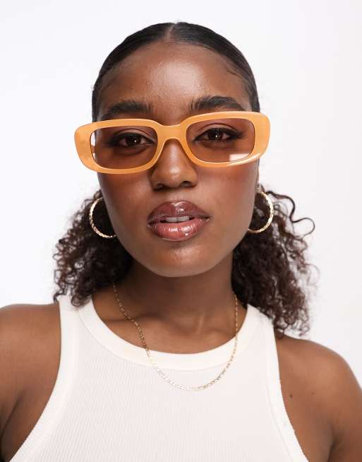 Monki small rectangle sunglasses in yellow, 4 of 4